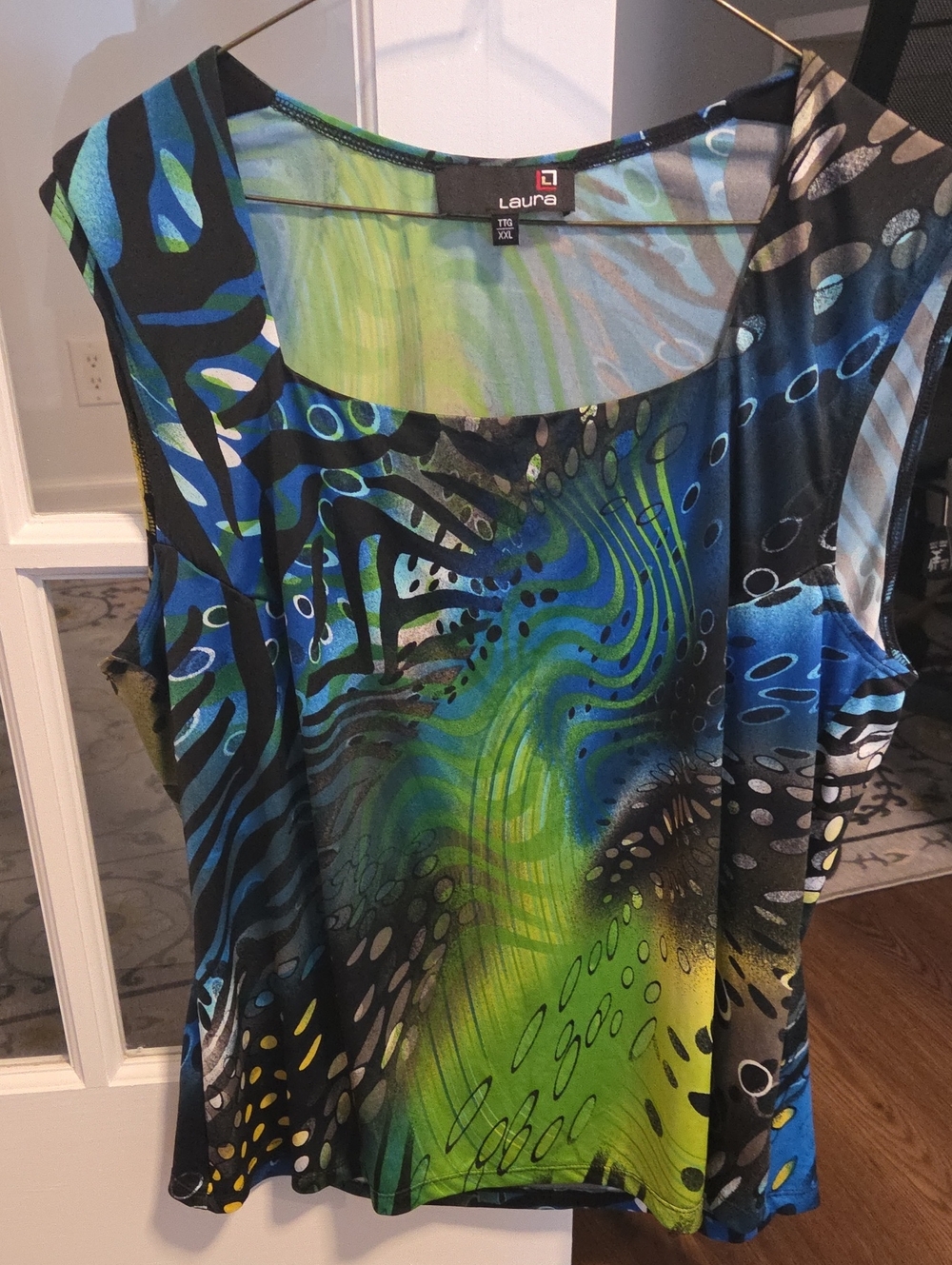 Laura Abstract Print Sleeveless Tank — Blue & Green